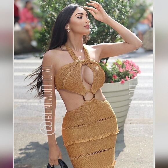 ZARA BUCKLED METALLIC THREAD KNIT DRESS GOLD - Picture 1 of 16